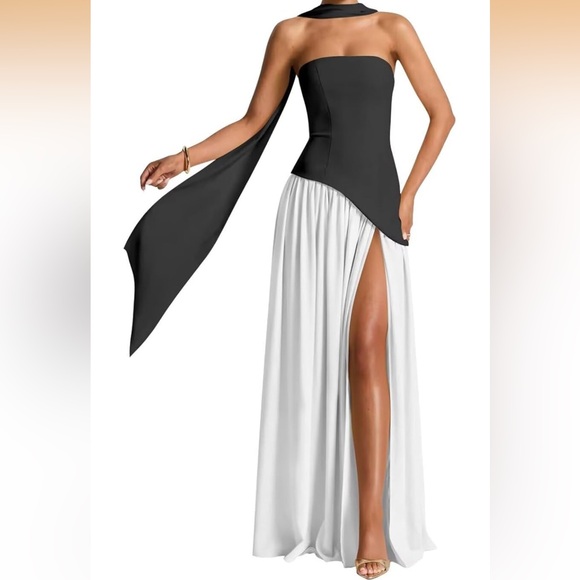 Chic Black and White Strapless Dress - Picture 7 of 7